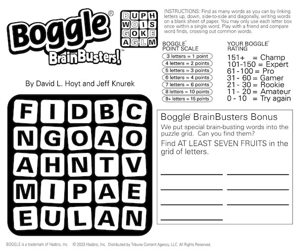 A fruity Boggle BrainBusters puzzle