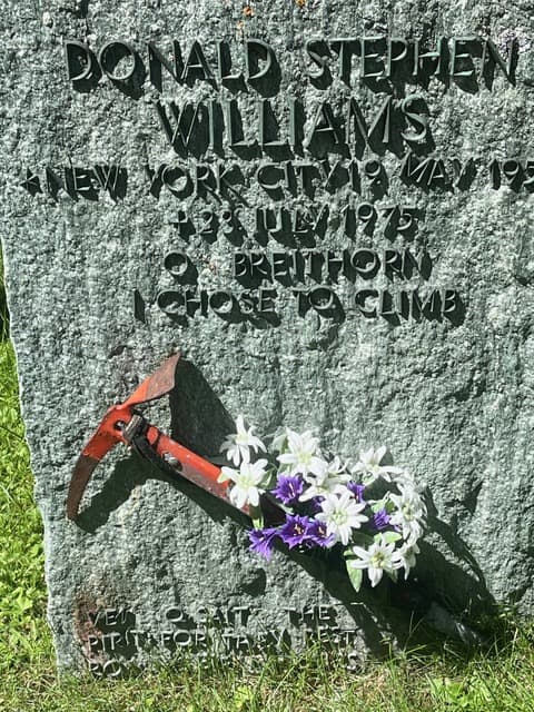 A grave at the Mountaineers' Cemetery in Zermatt, Switzerland.