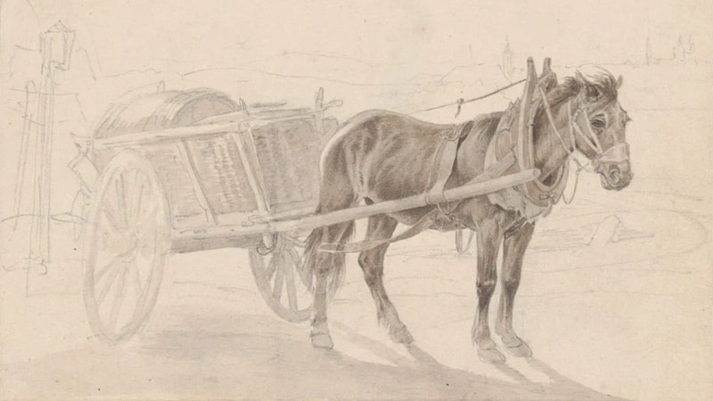 An old pencil drawing of a cart like the one used by Turco del Mundo