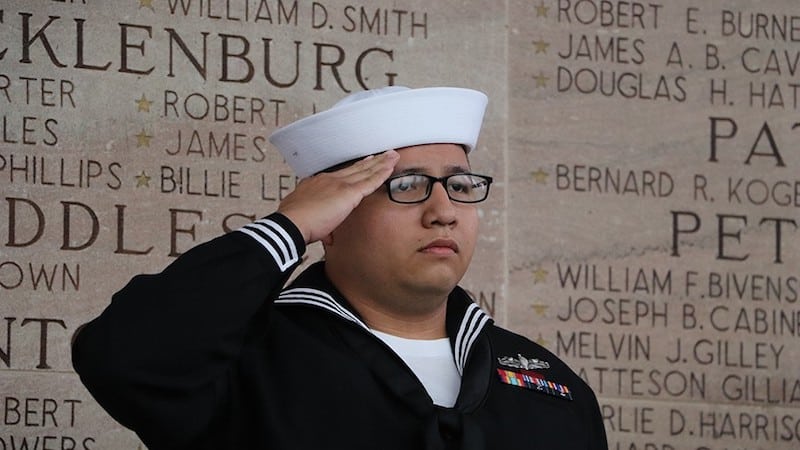 At the Virginia War Memorial, Pearl Harbor ceremony 12.7.22 : hand salute by ET2 Jose Garcia USN 6180