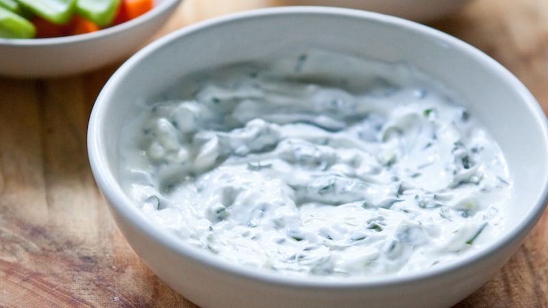 Herbed Greek Yogurt Dip. This recipe, made entirely with Greek yogurt, is thick and creamy yet simultaneously light and tangy.