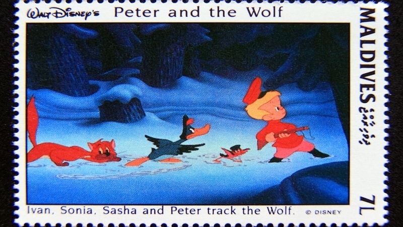 Peter and the Wolf stamp, by Bob Suir. For What's Booming, February 29 to March 7