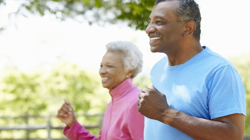 Senior couple running. By Monkey Business Images. Article on running safety tips