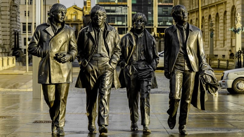 The Beatles statues on the Liverpool waterfront, for article on why the Beatles endure