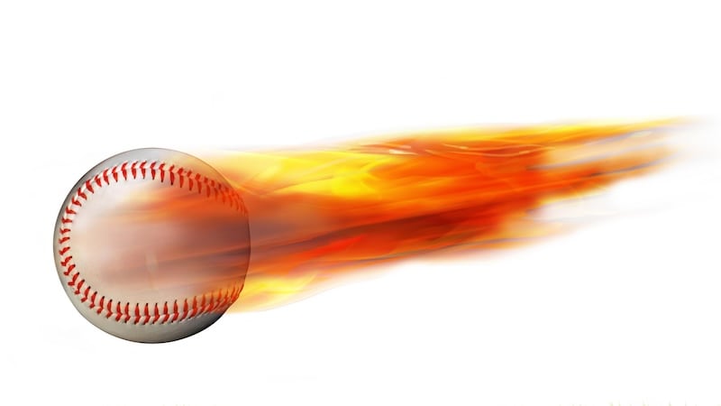 Baseball on fire, by W.scott McGill. Article on Sidd Finch April Fools' Day hoax