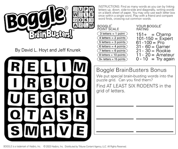Word search puzzle: Boggle the rodents