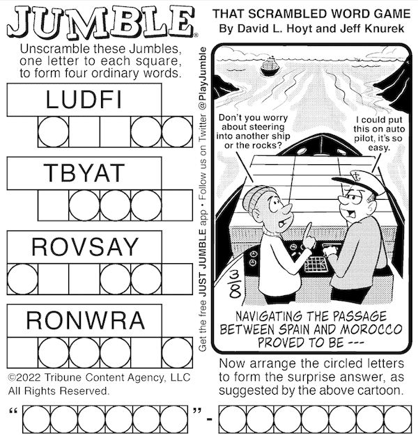 Classic Jumble with steering a ship as the clue