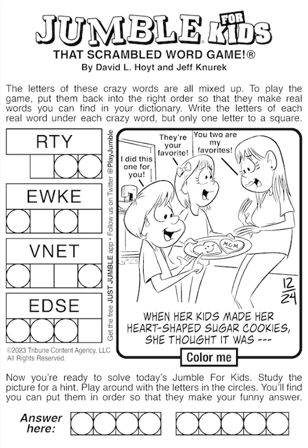 Kids puzzle: Jumble cookies as the clue for the mystery answer