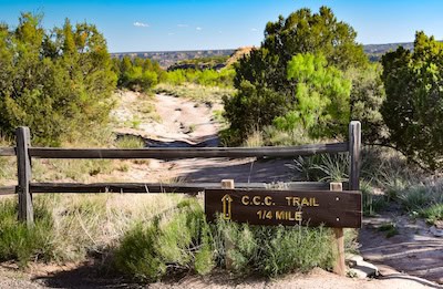 Take a Hike. Unmarked trailhead of Triassic Trail that crosses the CCC Trail in Palo Duro Canyon, Texas - Nick Thomas