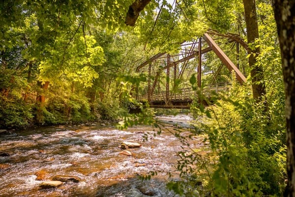 Abingdon, Virginia: creek under old railroad trestle along the Virginia Creeper Trail