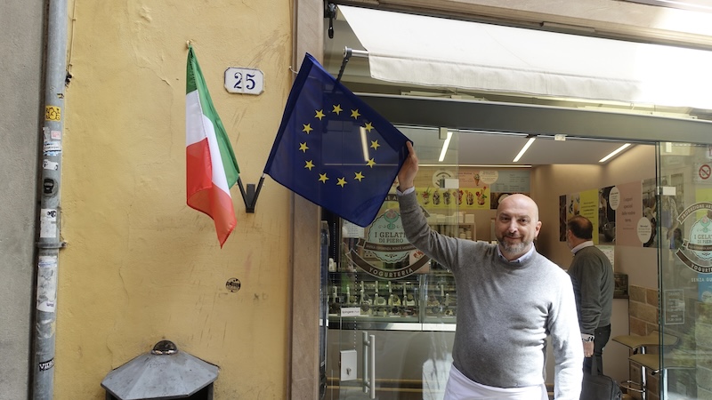 The European Union functions as one big market, much to the delight of small businesses like this gelateria in Lucca, Italy. Rick Steves, Rick Steves’ Europe. Presented with his article on how the EU works.