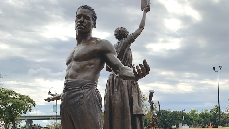 Emancipation statue on Brown's Island, Richmond, Virginia. By Annie Tobey. Used with What's Booming June 19