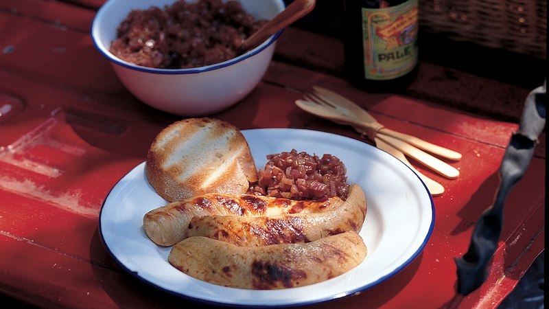 Grilled Sausages with Caramelized Onion Compote: Nothing says summer like a grilled sausage. (Chris Shorten/TCA)