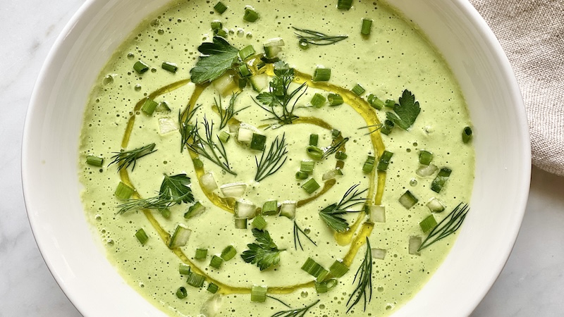 With yogurt and herbs, this chilled cucumber soup is the most delicious way to beat the heat. (Kelli Foster/TCA)