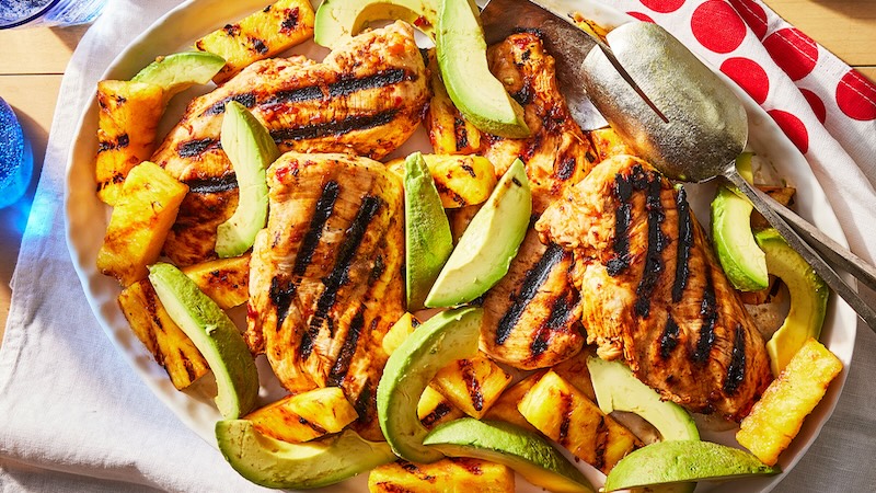 Made with pineapple, avocado, and chipotle, Spicy-Sweet Grilled Chicken strikes the perfect balance. Enzymes in the fresh pineapple help tenderize the chicken breasts in only 15 minutes.