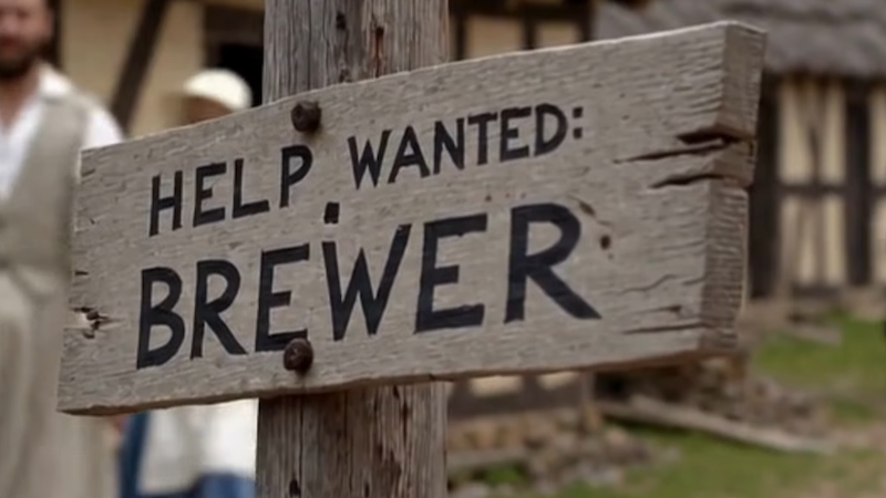From the video: “America. Brewed in Virginia,” portraying a help wanted sign (noting the inquiry sent back to Britain from the Jamestown colony) as members partner with VA250 to commemorate the 250th anniversary of the US.