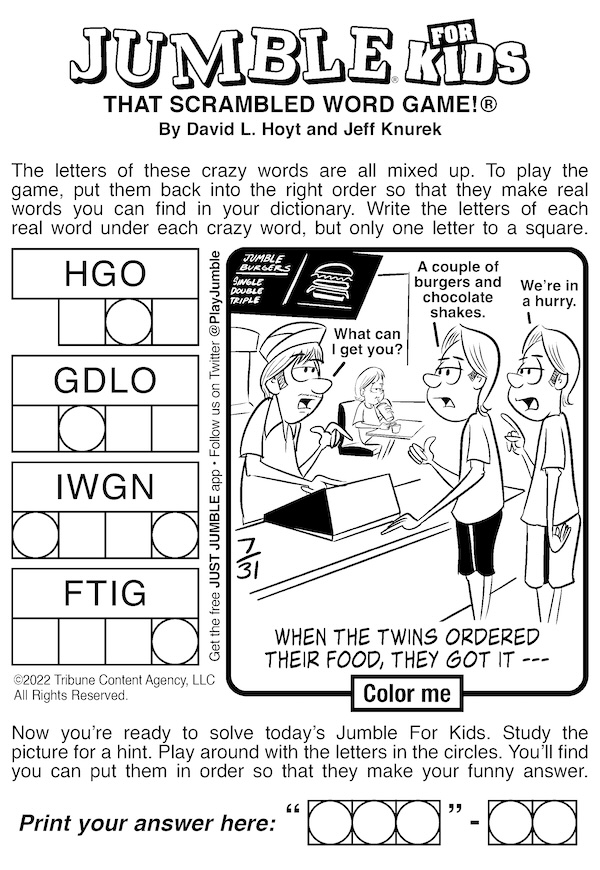 Jumble for kids with twins ordering at a fast food restaurant