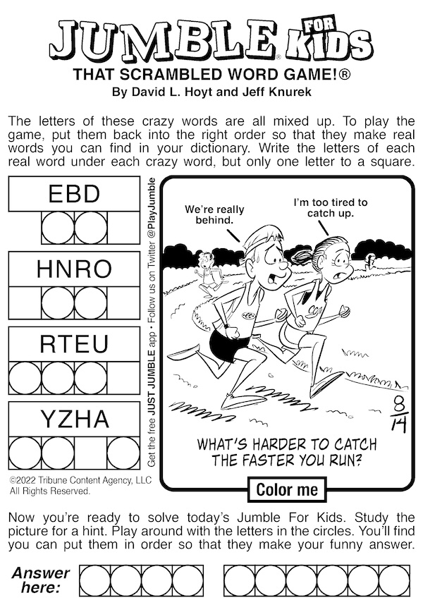 Jumble puzzles with runners as the bonus clue.