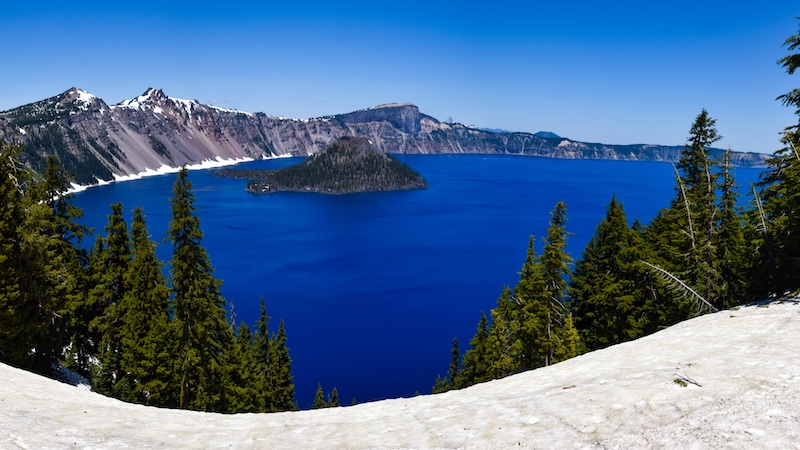The view of Crater Lake in Oregon, from across the car parking lot. Image by Nick Thomas
