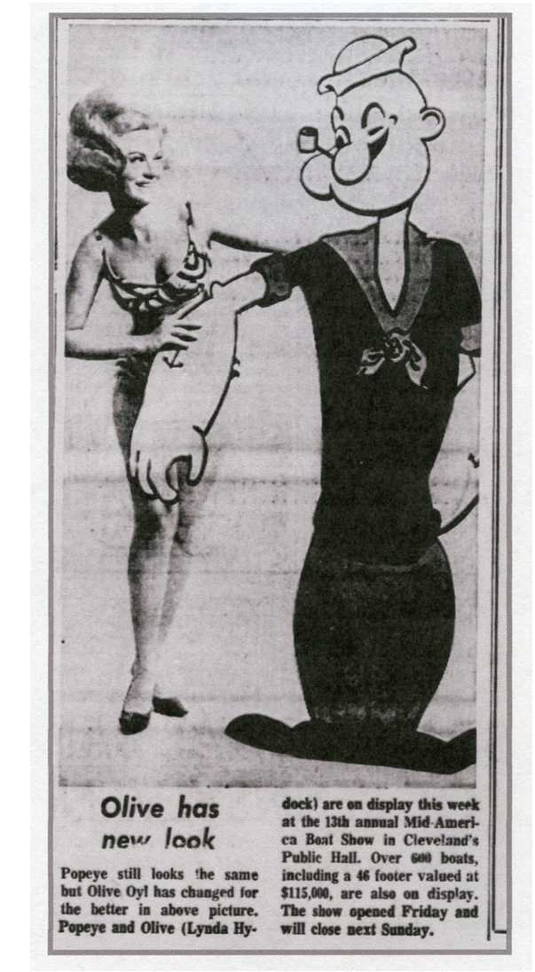 The News Herald from Franklin Pennsylvania published a photo of television’s Popeye courting a different Olive Oyl on Jan. 19, 1970.