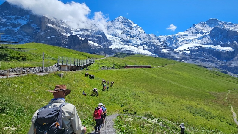 Hikers at Jungfrau, an example of multigenerational travel in Switzerland. Image provided by Malika Bowling