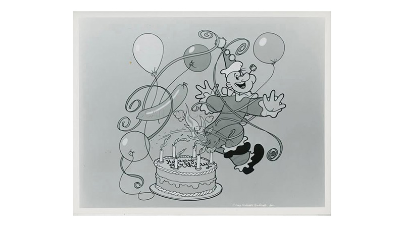 To mark Popeye's 65th anniversary of his TV cartoon: A publicity photo used to help celebrate Popeye's 35th birthday in 1964. Programs, which aired his cartoons, celebrated with parties to honor the occassion.