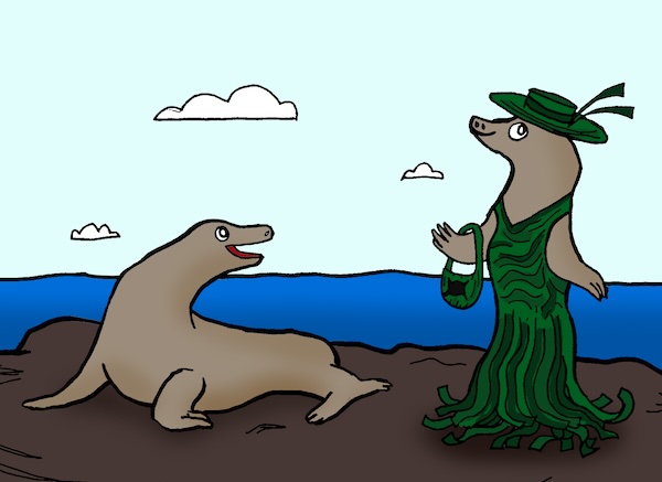 Name that cartoon caption contest - Boomer: one seal is talking to another one who is dressed in green