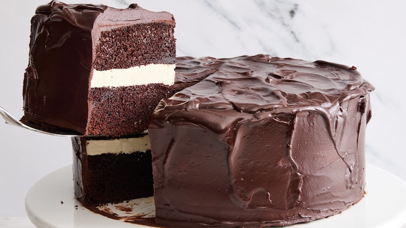 Ding Dong cake: Inspired by the classic snack, this decadent chocolate cake is filled with a fluffy marshmallow-esque frosting and covered in fudgy ganache. (Ryan Liebe/TCA)