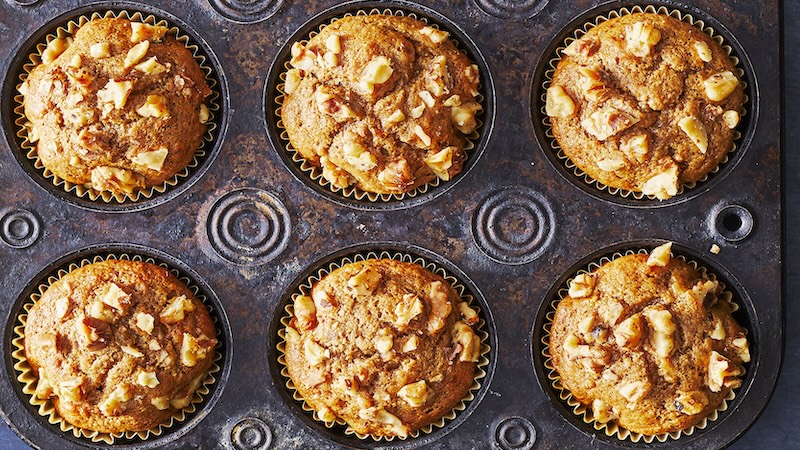 Banana protein muffins in tins