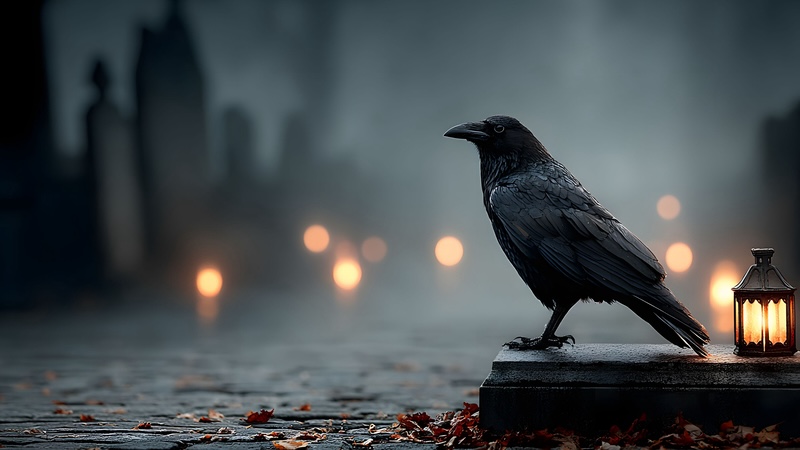 Raven in cemetery, AI generated. Used as feature header for What's Booming October 2