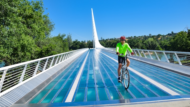 The Sundial Bridge along the Sacramento River Trail. Image by Nick Thomas