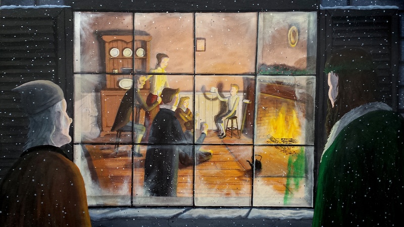 Seasonal scenes with an illustration by Dave Rheaume of "A Christmas Carol" by Charles Dickens