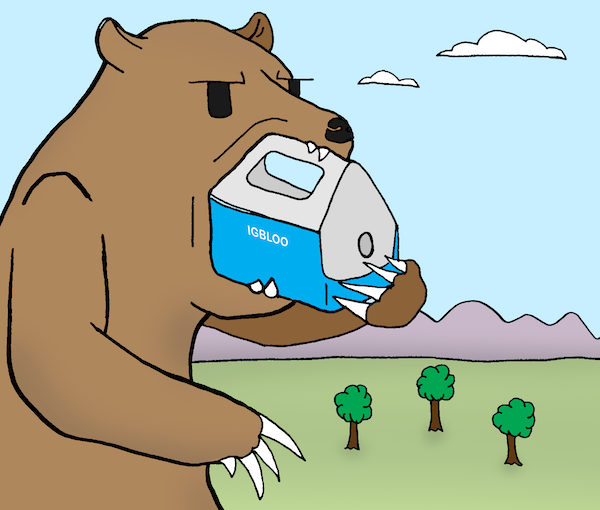 Cartoon: Bear eating cooler, for the Cartoon caption contest