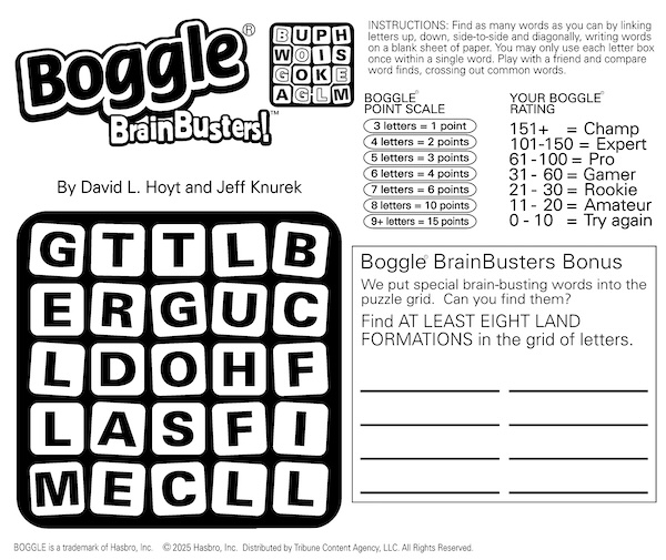 Boggle the land formations: find the words hidden in the mixed-up letters in this puzzle
