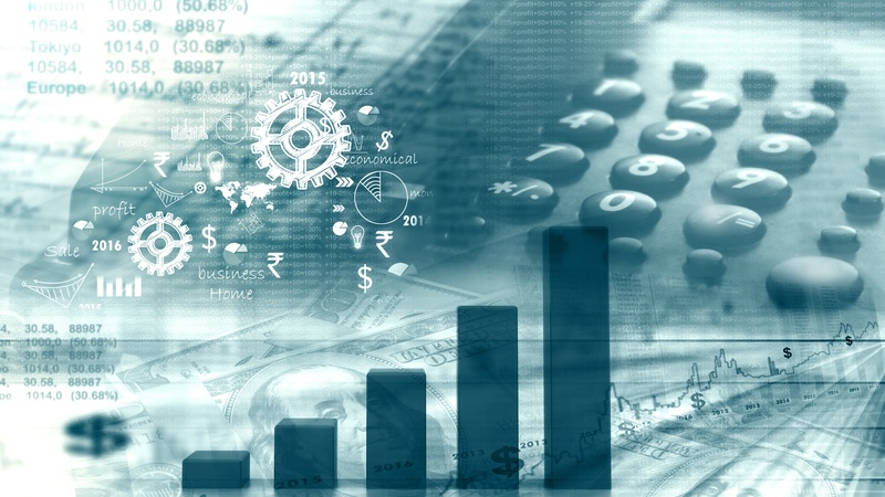 An abstract image of economic symbols overlaid, used with a humor recession primer. By Hywards.