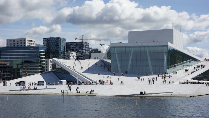 Rising like an iceberg from the sea, the Opera House in Oslo, Norway, is one of many ways the city has revitalized its waterfront. CREDIT: Rick Steves, Rick Steves’ Europe.