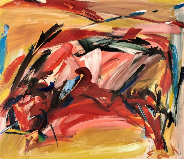 Elaine de Kooning, “The Bull,” 1959. Acrylic and collage on Masonite, 30 ½ x 35 1/4 in. © Elaine de Kooning Trust. Courtesy of the Levett Collection and FAMM. Photo: Fraser Marr.