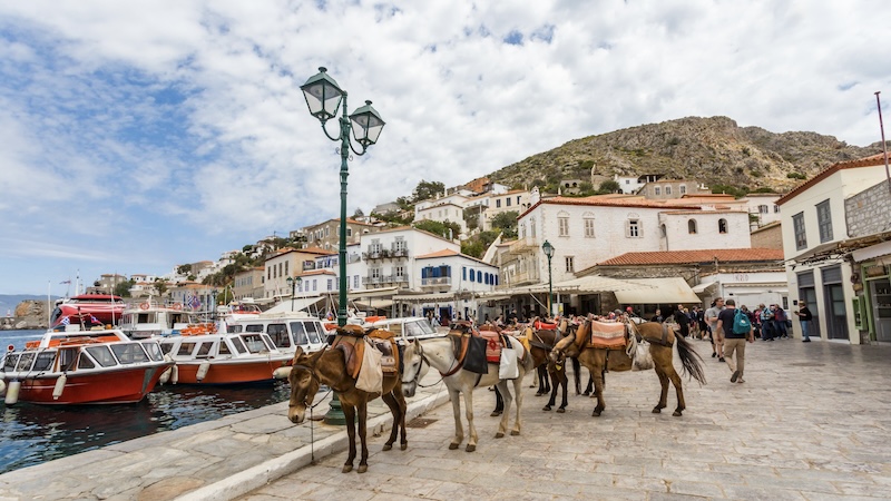 The island of Hydra Hydra has no real roads, no cars, and no bicycles – so things are transported by donkeys. CREDIT: Addie Mannan, Rick Steves’ Europe