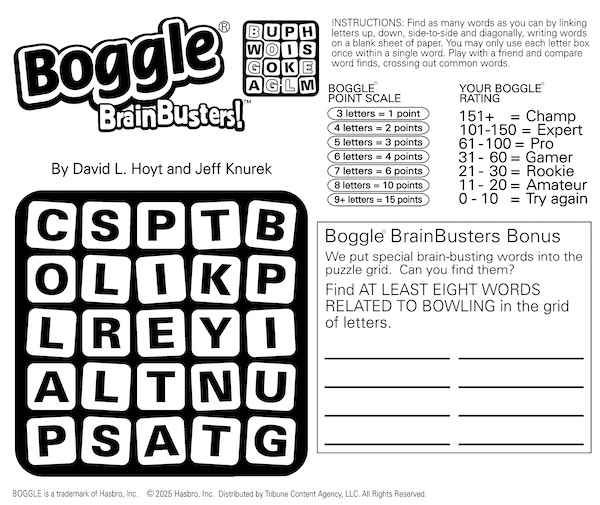 Boggle the bowling terms, hidden in the mixed-up letters