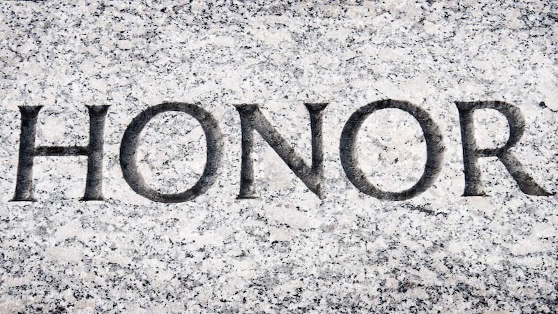 HONOR chiseled in stone to represent heroes. By Lightscribe. With What's Booming February 5