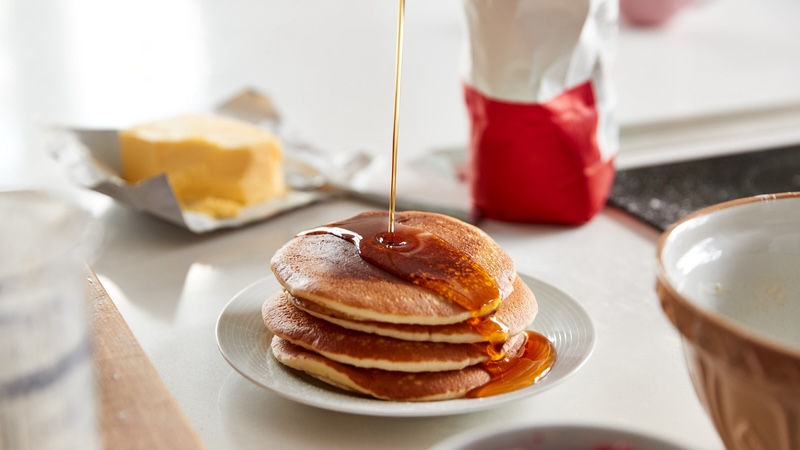 Pancakes using up butter and milk for Shrove Tuesday and Pancake Day.