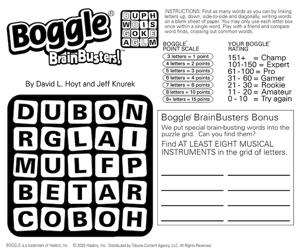 Boggle Musical BrainBusters puzzle of mixed-up letters