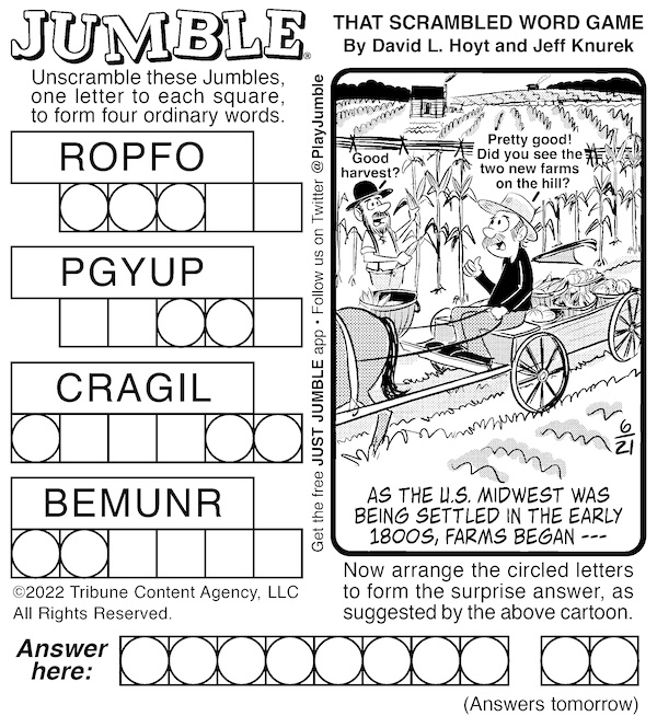 Classic Jumble with two farmers chatting. For the kids and classic Jumbles with honey and farms