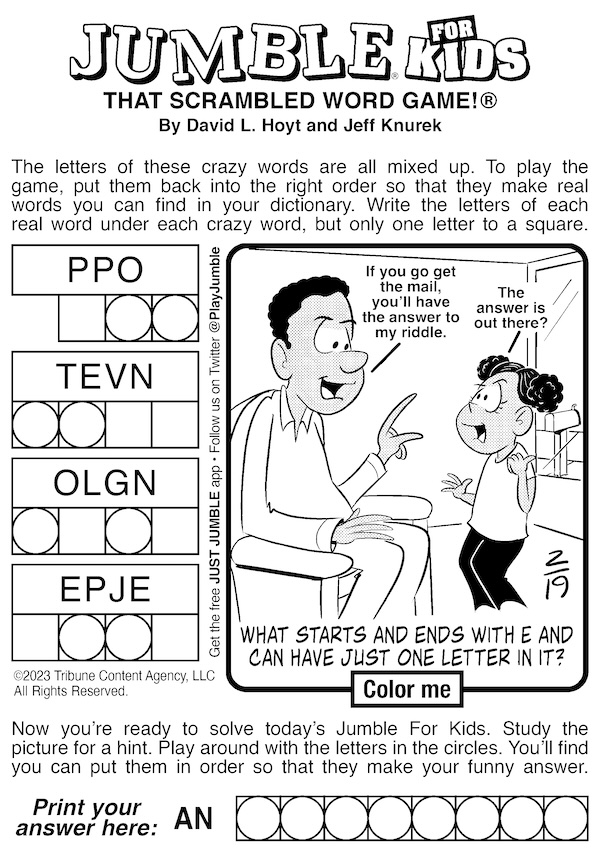 Jumble puzzle for kids: with extra word play in the cartoon