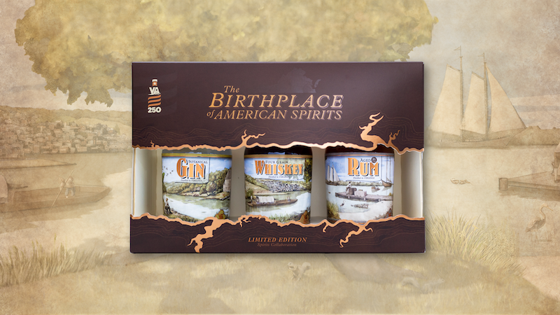 Collaborative Spirits from Virginia Distillers: the Virginia trio pack of gin, whiskey, and rum