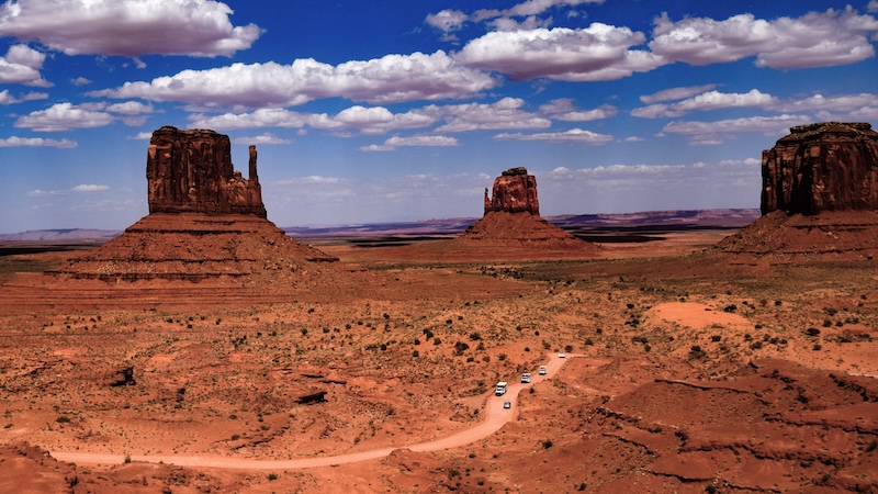 Monument Valley scenic drive showing the West and East Mitten Buttes - Nick Thomas