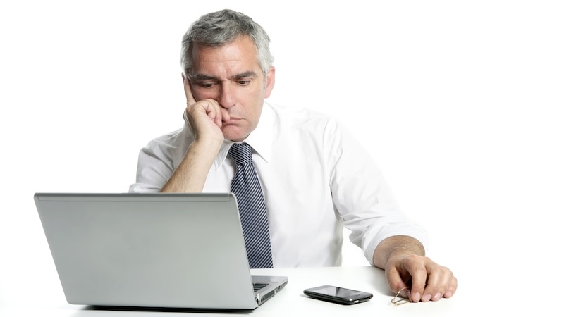 Discouraged man job hunting after 50. Lunamaria