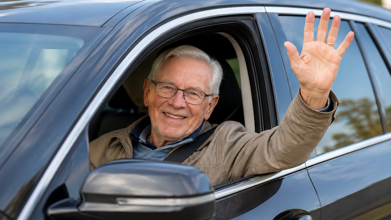 Driver giving the wave, a friendly gesture