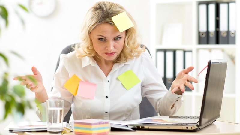 This woman is covered with post-it notes, too busy to socialize, and wonders how to turn down invitations. Oksun70