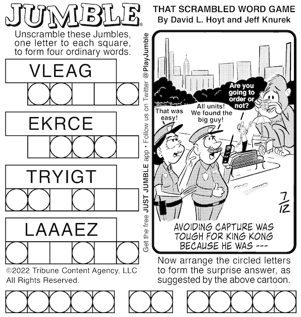 Classic Jumble puzzle: cartoon of King Kong.